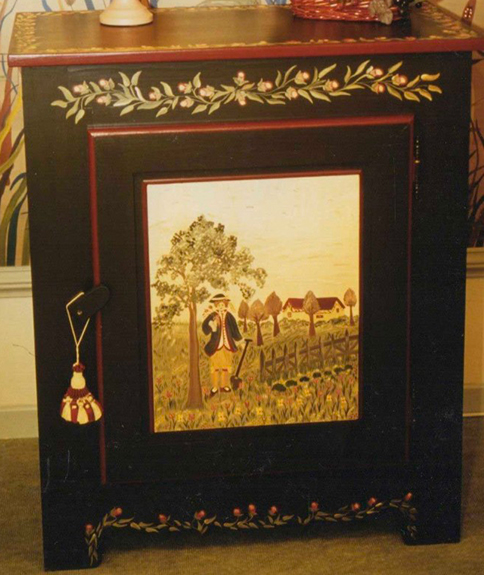 art naif suisse sur meuble en bois